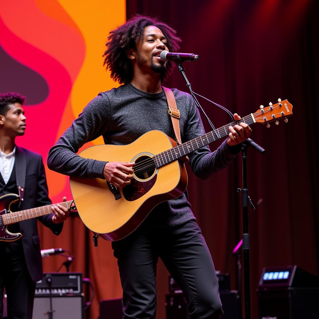 Modern African musician performing a song about journeys