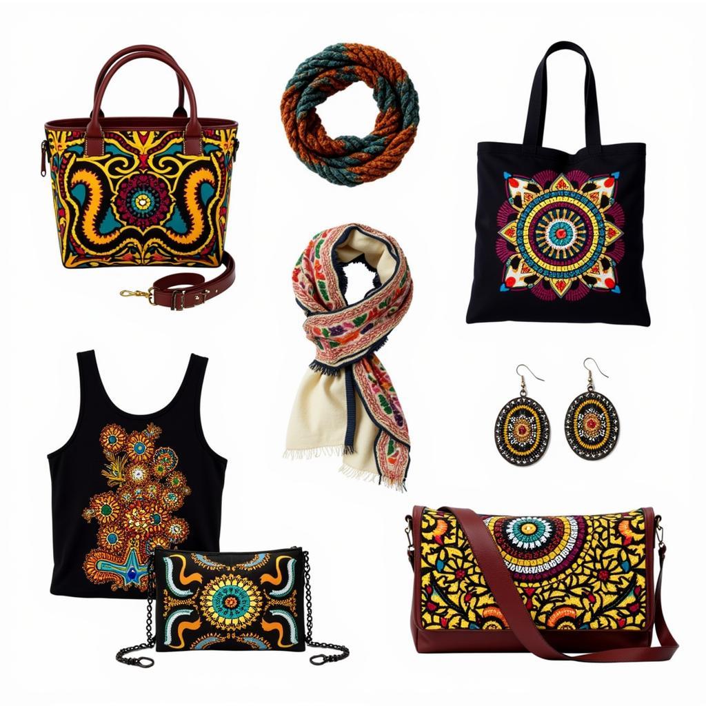 Modern fashion accessories incorporating African embroidery designs, showcasing the fusion of traditional art with contemporary style.