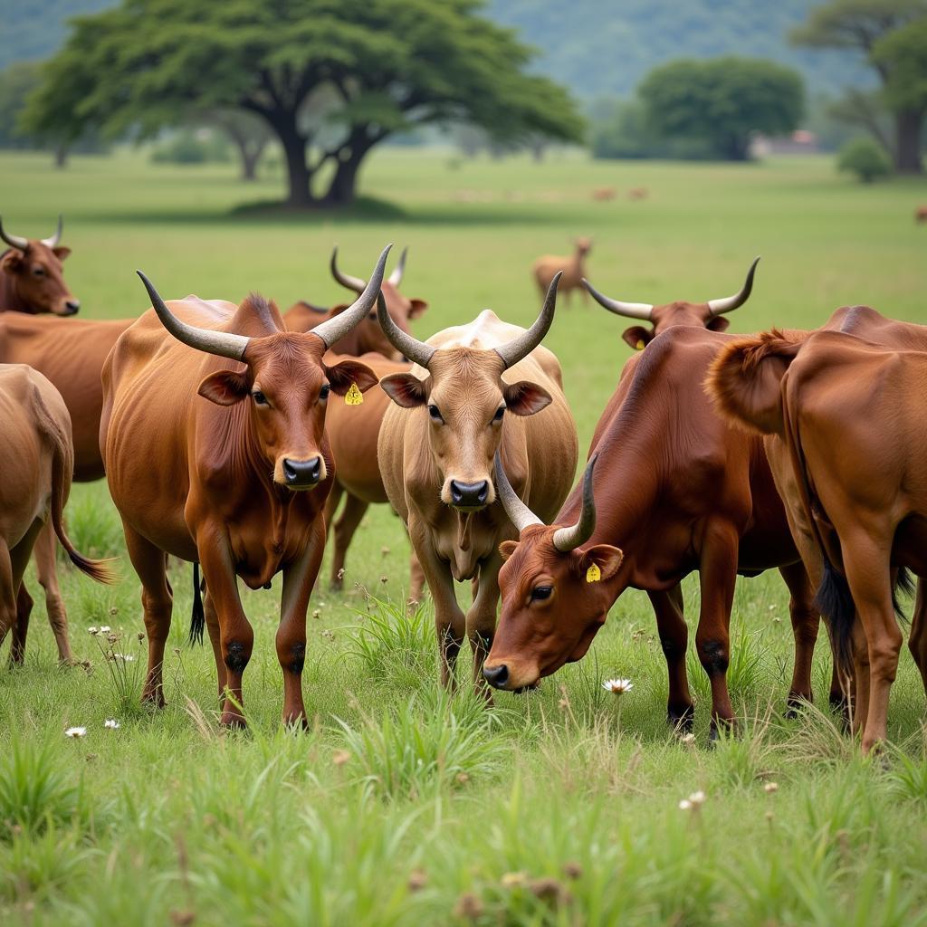 N'Dama Cattle Grazing in West Africa