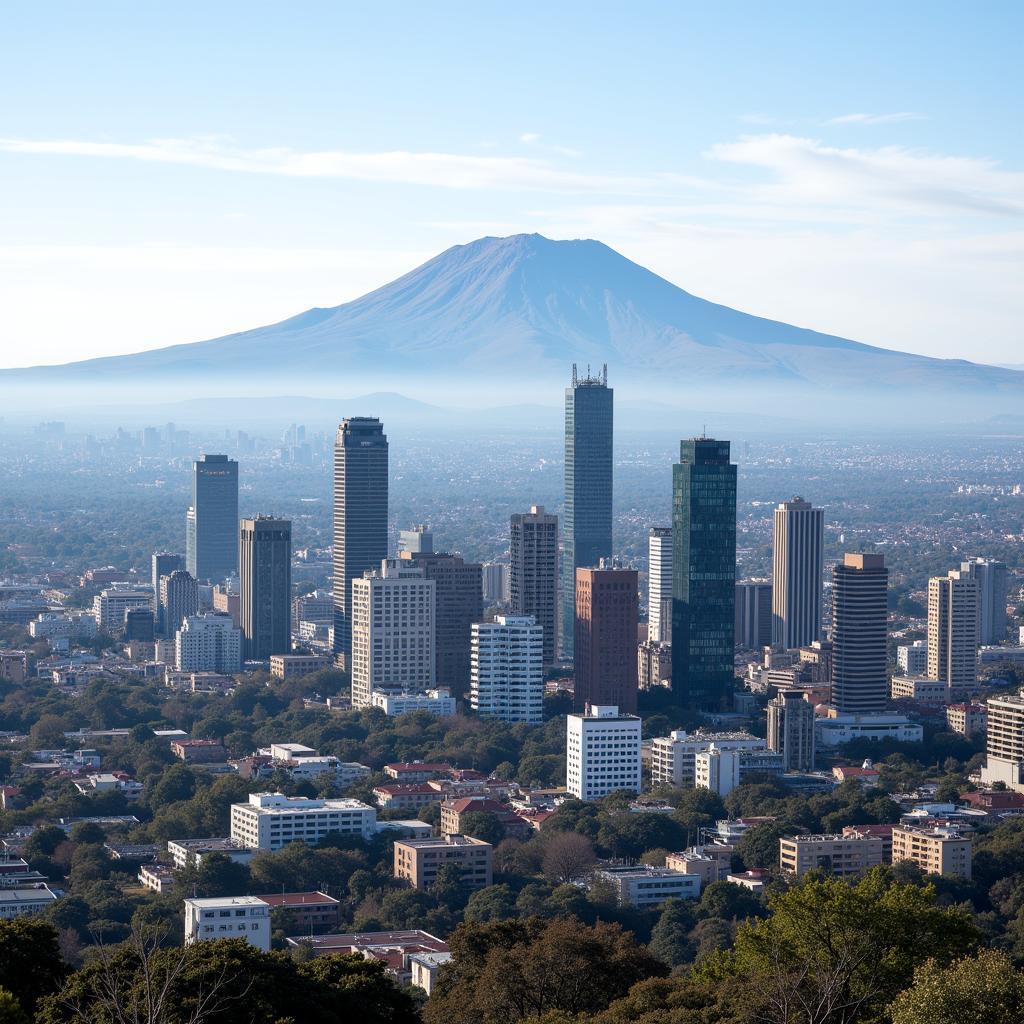 Nairobi Cityscape with Modern Skyline and Mount Kenya in the Background