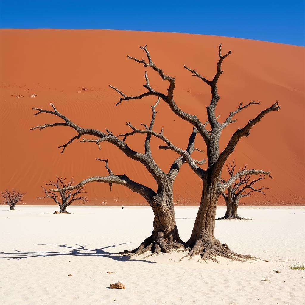 Deadvlei clay pan in the Namib Desert with ancient dead trees