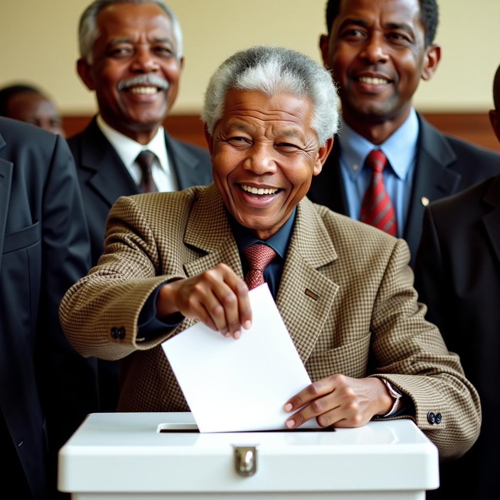 Nelson Mandela casting his vote in the 1993 South African election