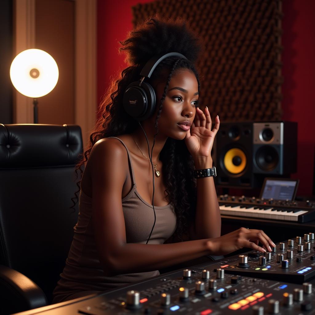 Nigerian Female Rapper Recording in Studio