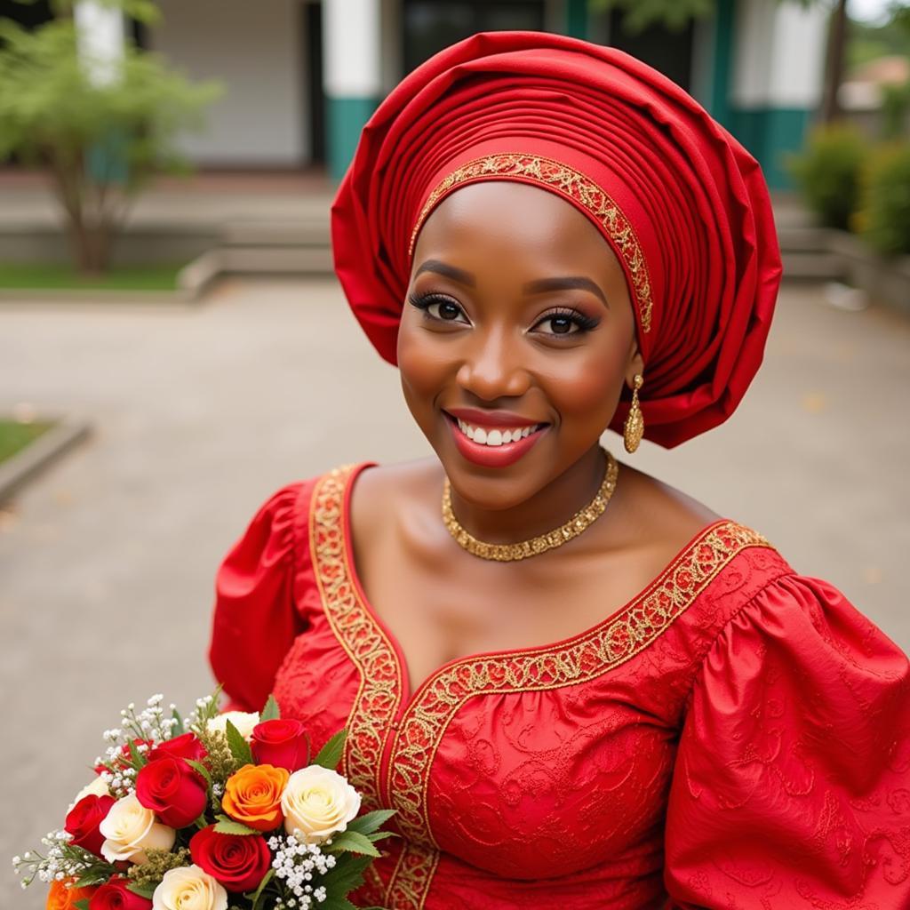 Nigerian Wedding Dress with Intricate Gold Embroidery