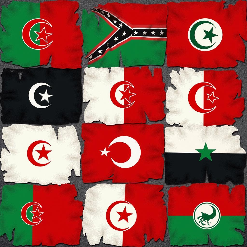 North African Flags with Crescent Moon and Star Symbolism