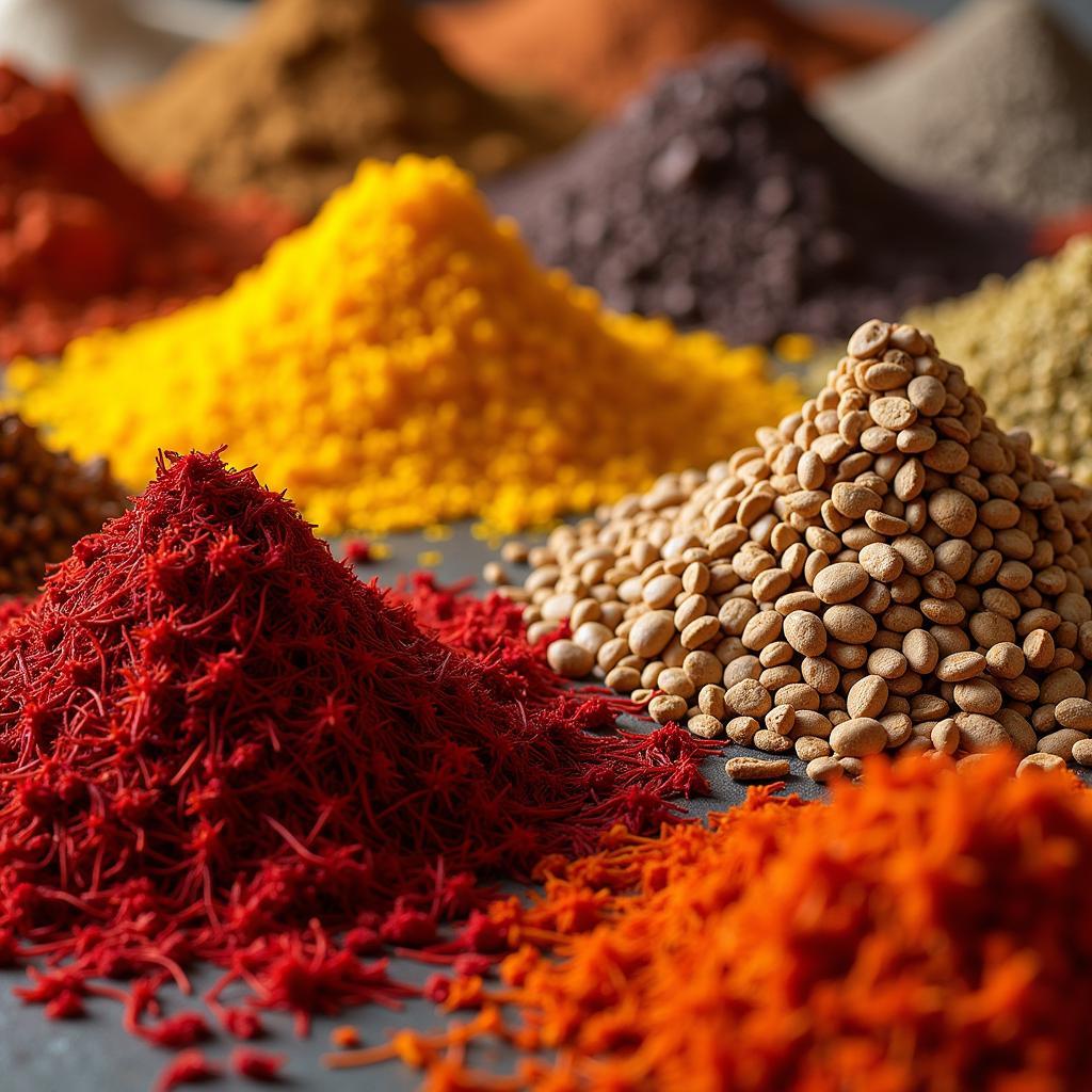 North African Spices - Cumin, Coriander, and Saffron