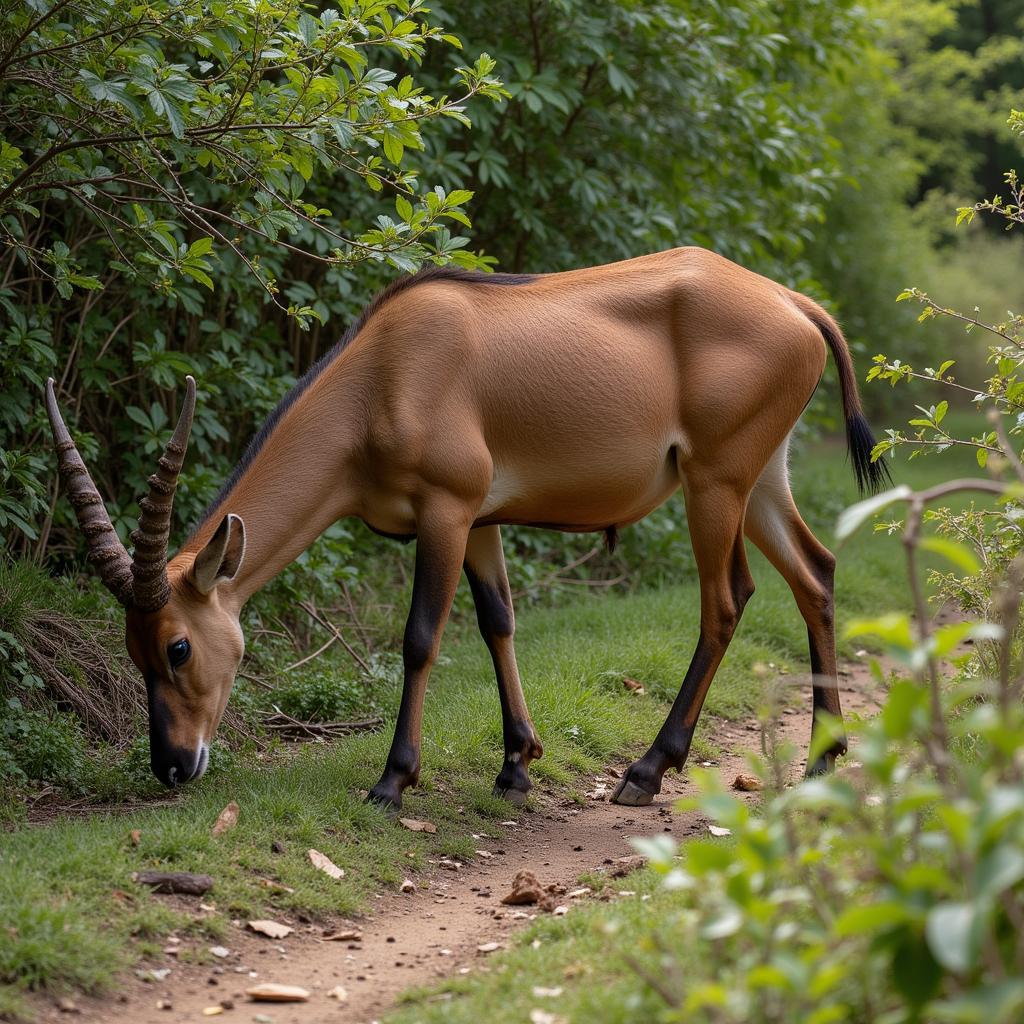 Nyala antelope grazing in its natural habitat