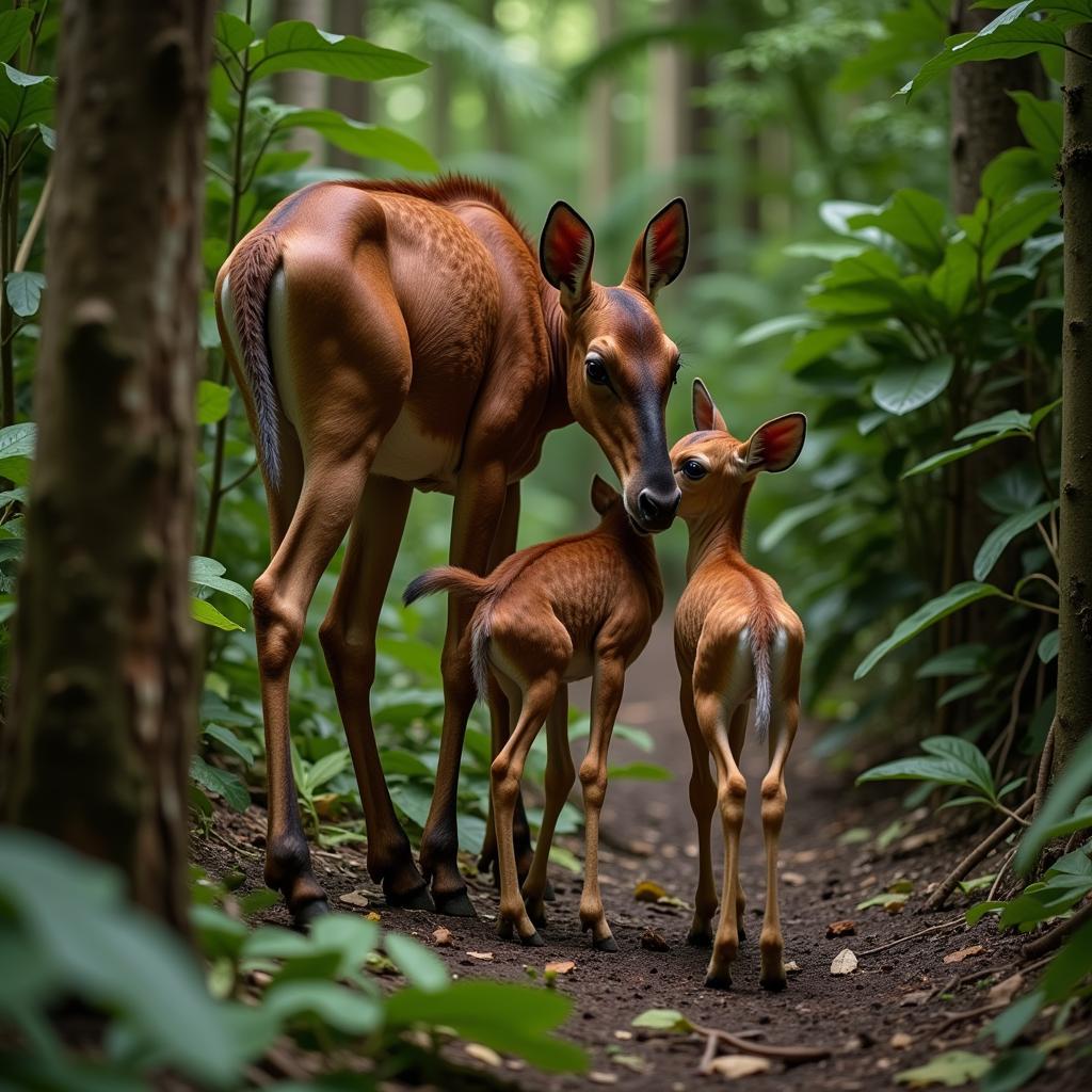 Okapi calf nursing