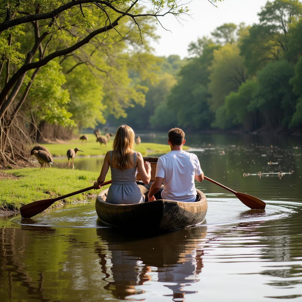 Couple on a canoe safari in the Okavango Delta