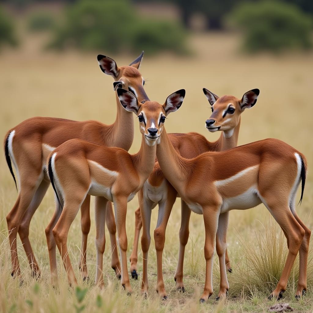 Oribi herd interacting in the savanna