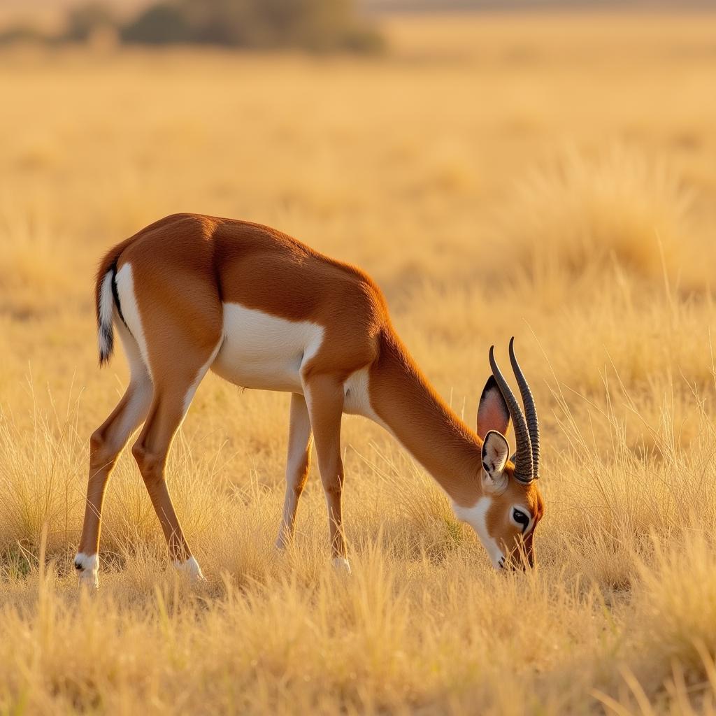 Oribi grazing in its natural habitat