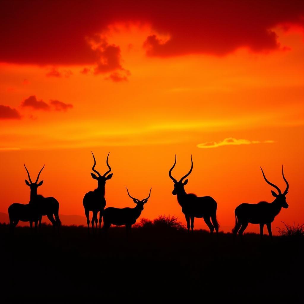 Oryx Herd in New Mexico at Sunset