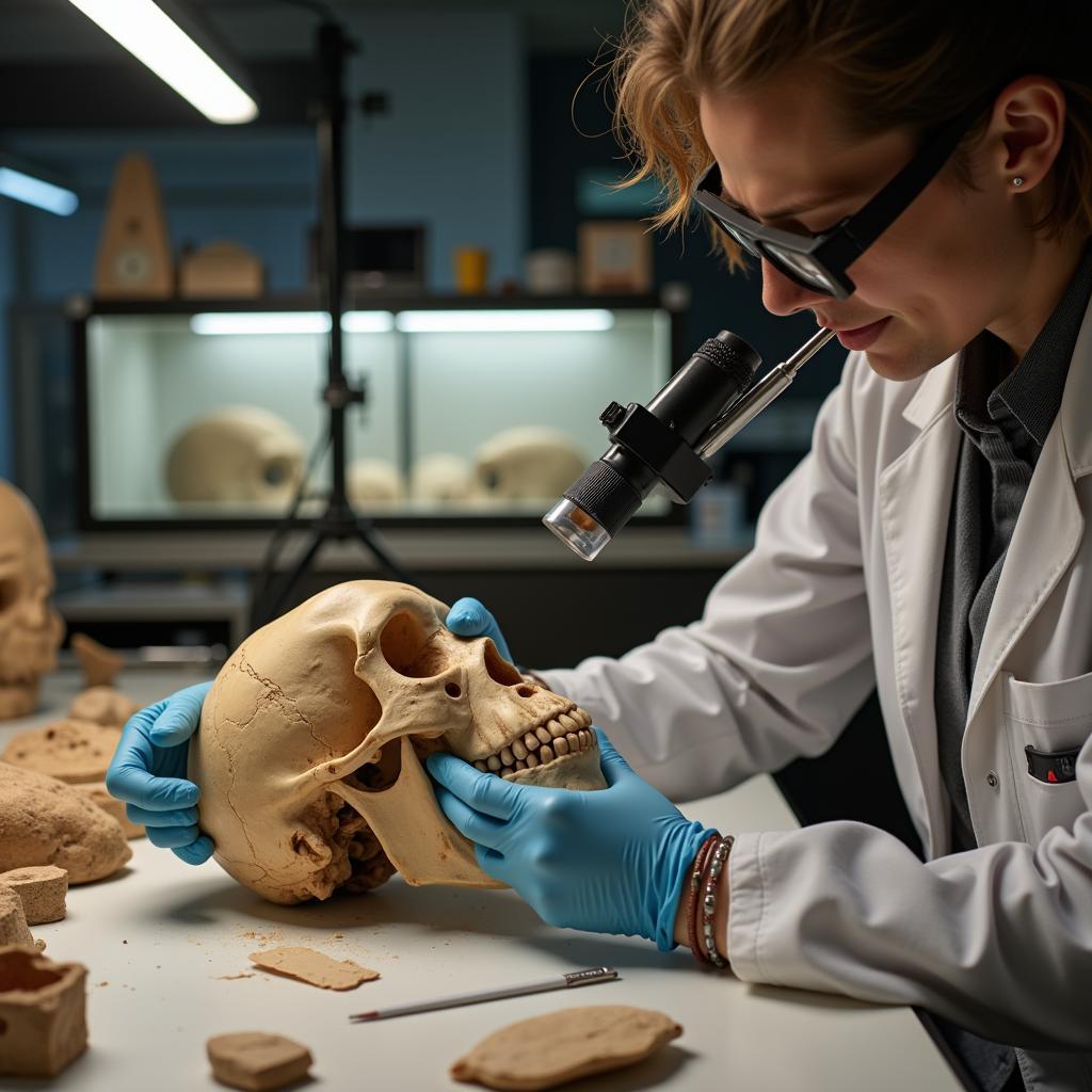 Paleoanthropologist Examining Hominid Skull