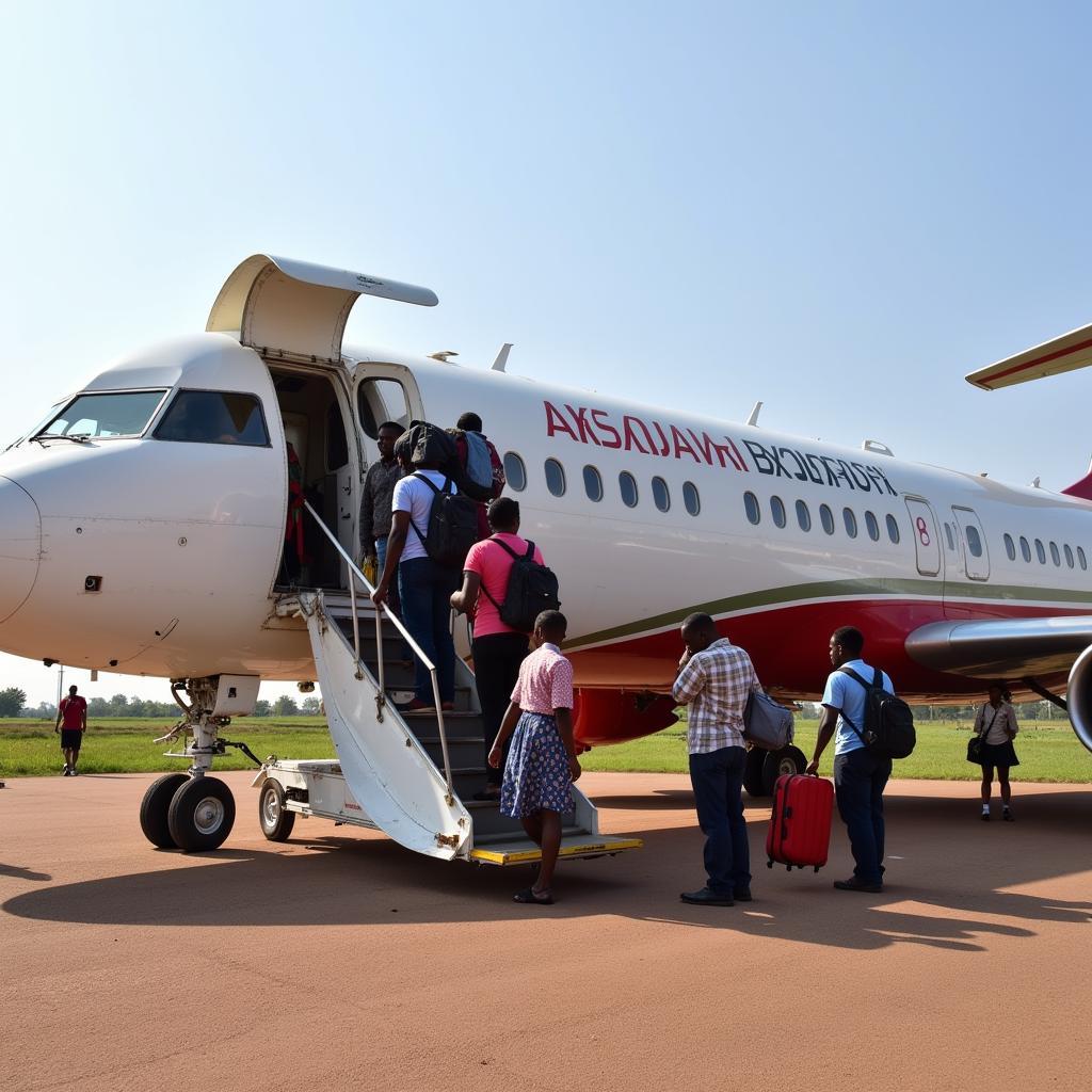 Passengers boarding an African Express Airways plane