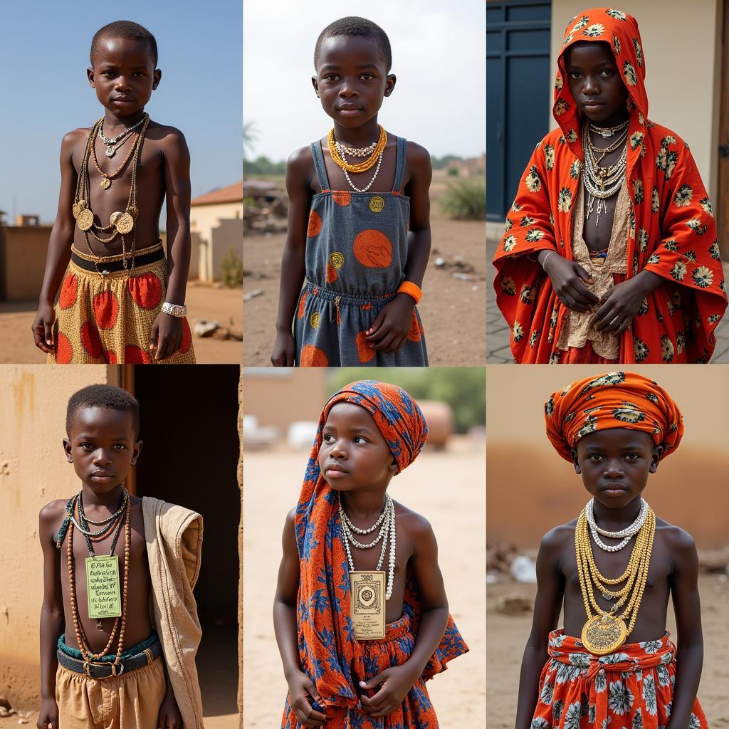 A collage of images depicting West African boys in traditional attire, showcasing the strength and cultural richness of the region.