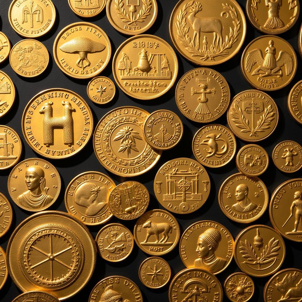 Pre-Colonial West African Gold Coins: Depicting intricate designs and symbols of power, these coins offer insight into the thriving trade networks and sophisticated craftsmanship of ancient West African kingdoms.