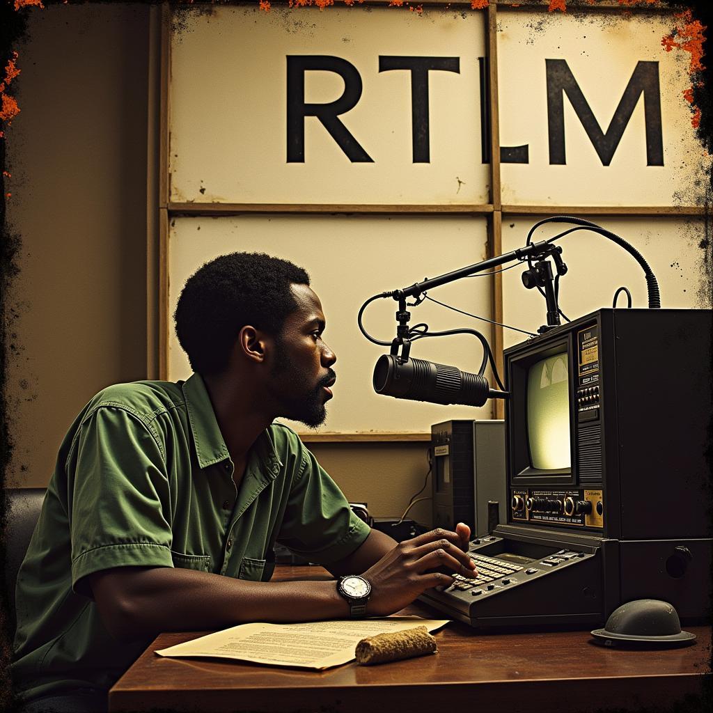 Propaganda Radio During the Rwandan Genocide: An image depicting a radio with the words "Radio Télévision Libre des Mille Collines (RTLM)" superimposed, representing the role of hate speech in inciting violence.