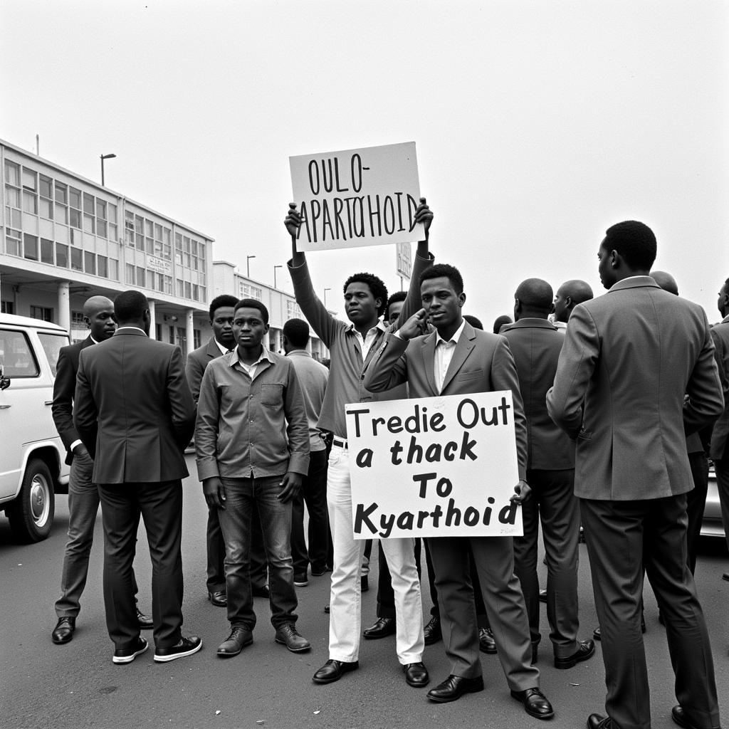 Protests outside Kyalami during the 1985 South African Grand Prix