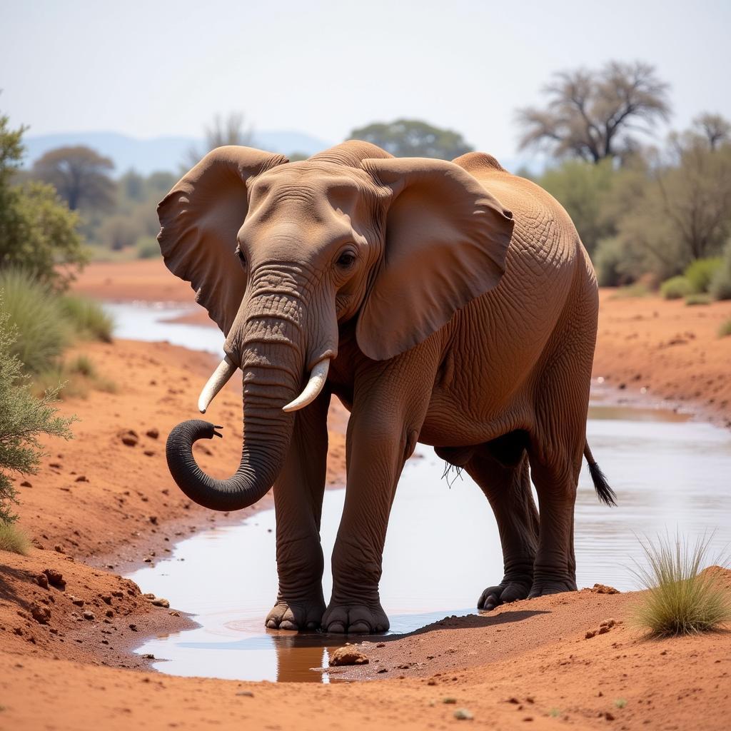 Savanna Elephant Digging for Water