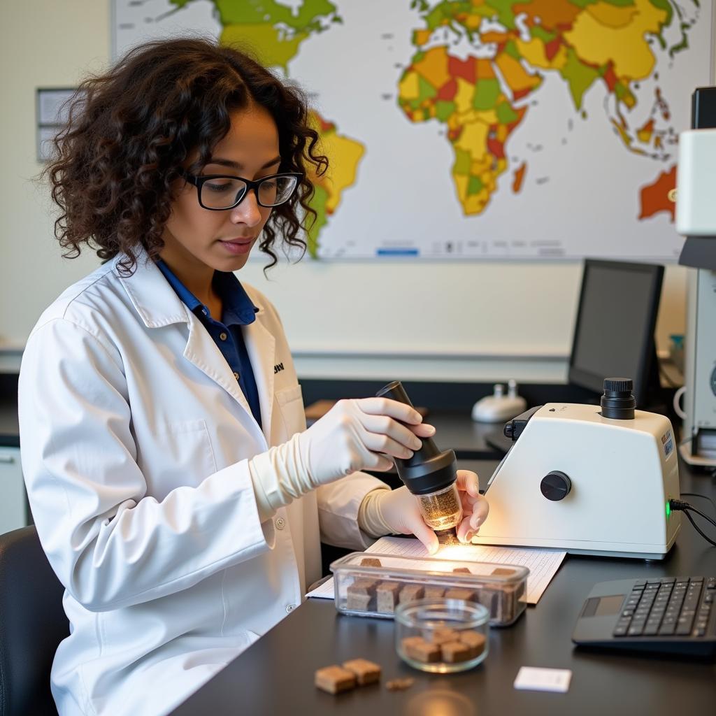 Scientist studying soil samples in Africa