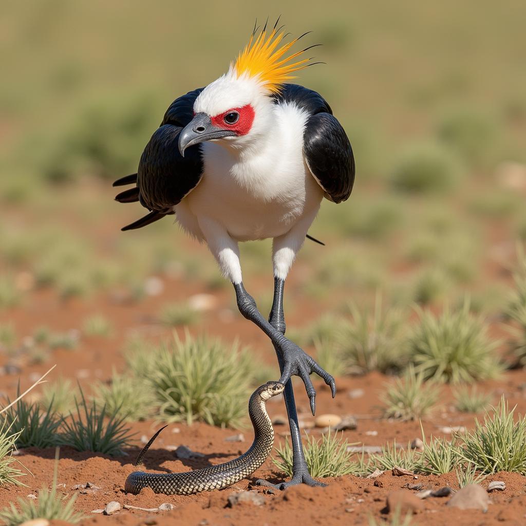 Secretarybird Hunting a Snake