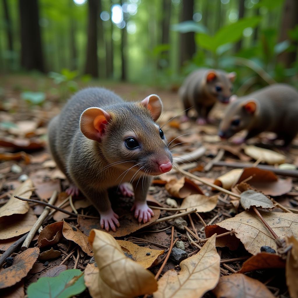 Sengi foraging for insects in leaf litter