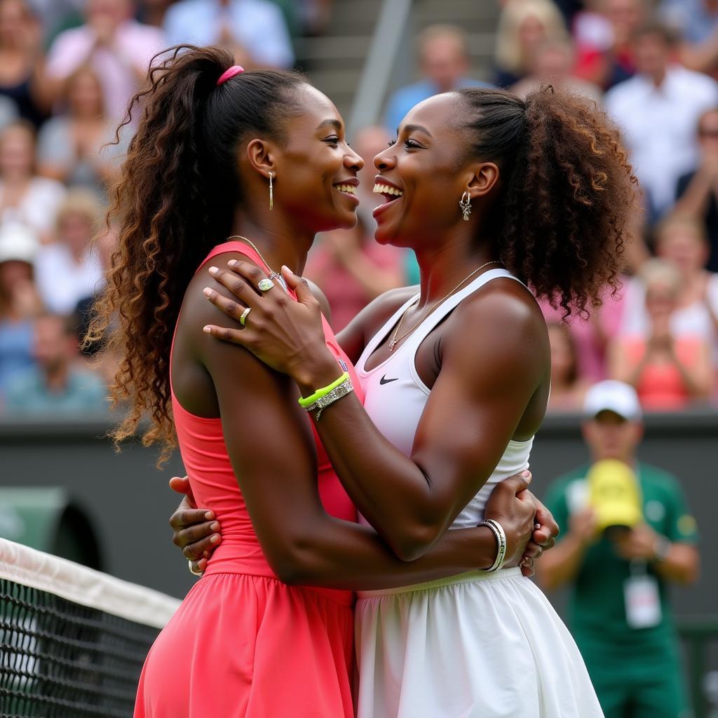 Serena and Venus Williams celebrating a tennis victory