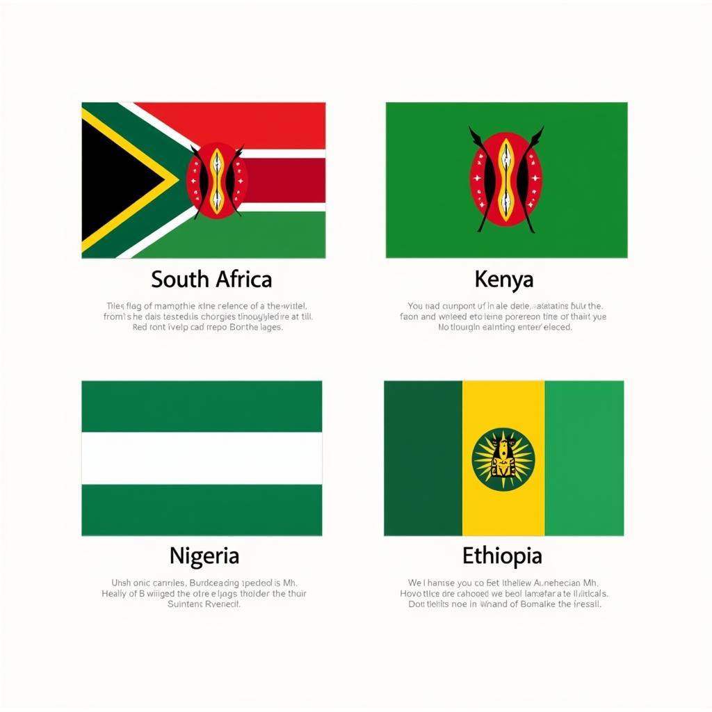 Flags of South Africa, Kenya, Nigeria, and Ethiopia