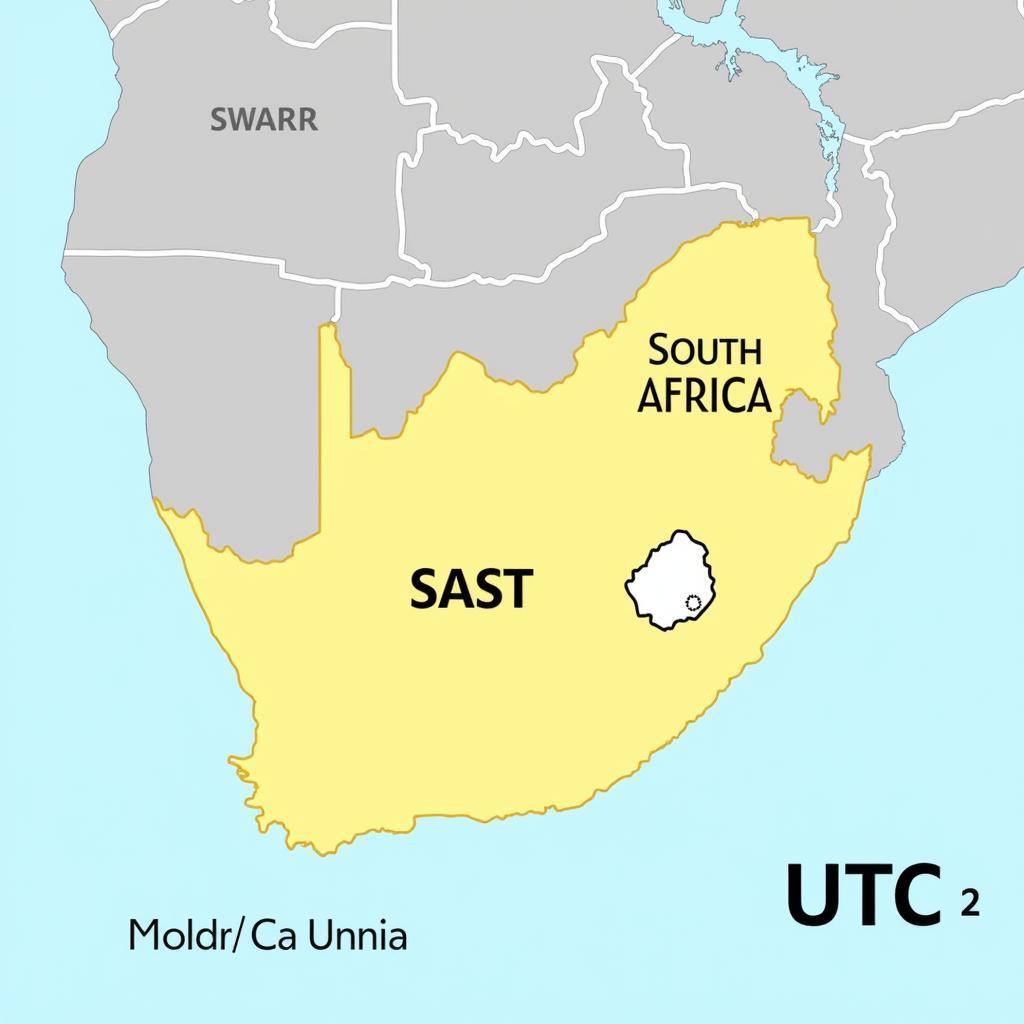 Map of South Africa Showing Single Time Zone