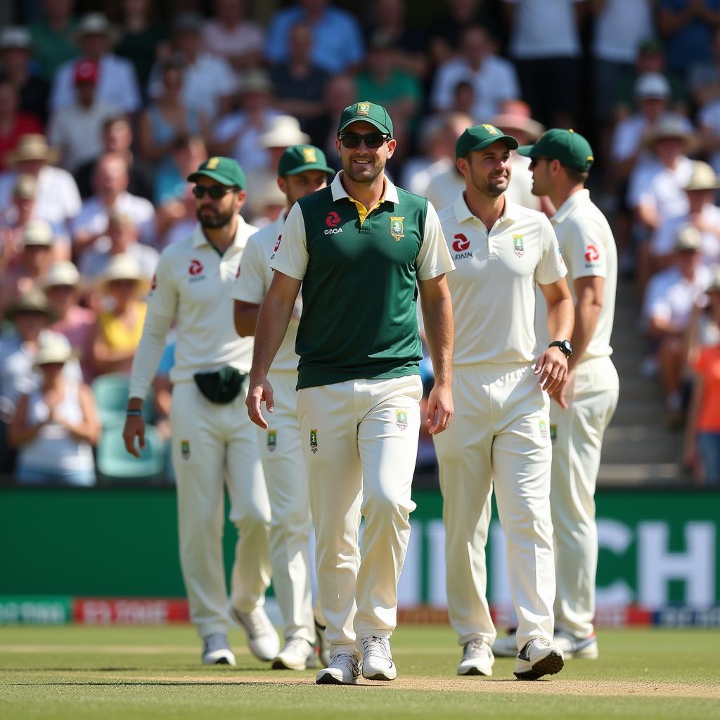 South African Cricket Captain Leading Team onto the Field