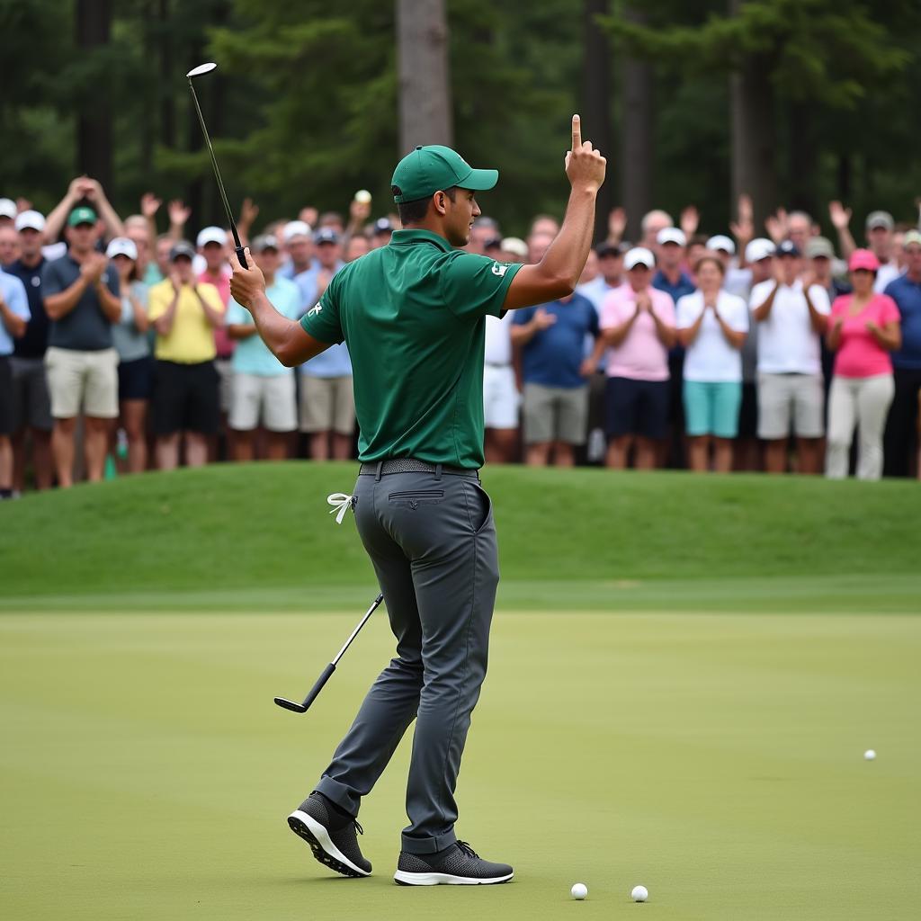 South African Golfer Celebrating a Successful Putt