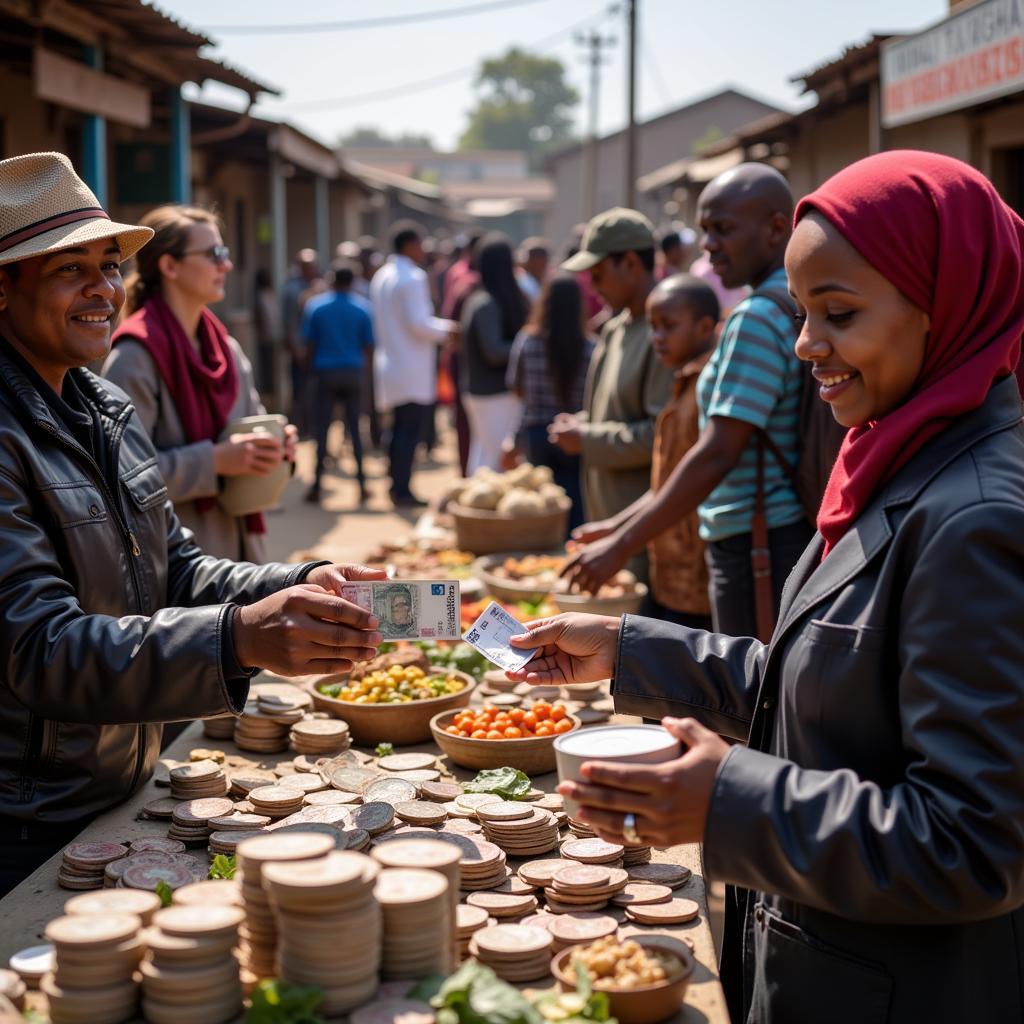 Local market in South Africa with vendors and shoppers