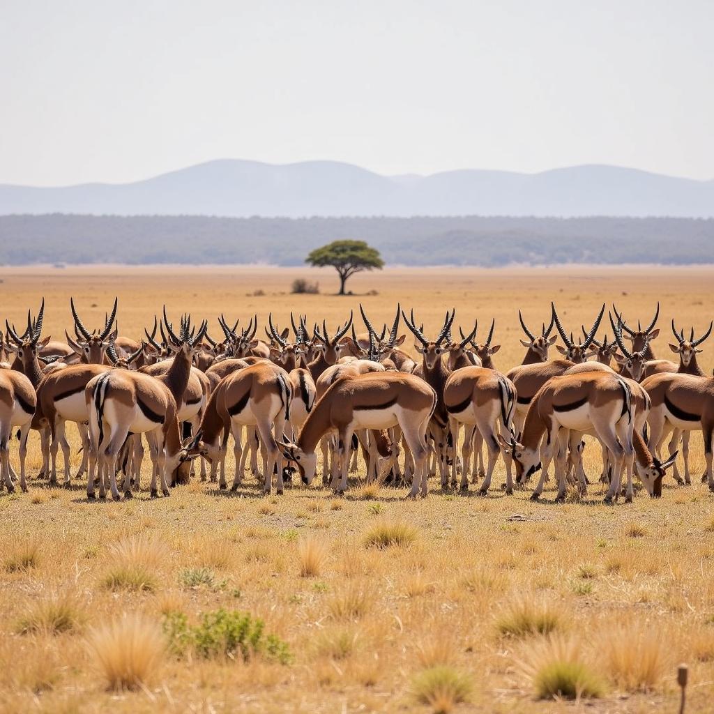 Springbok herd grazing in the African plains