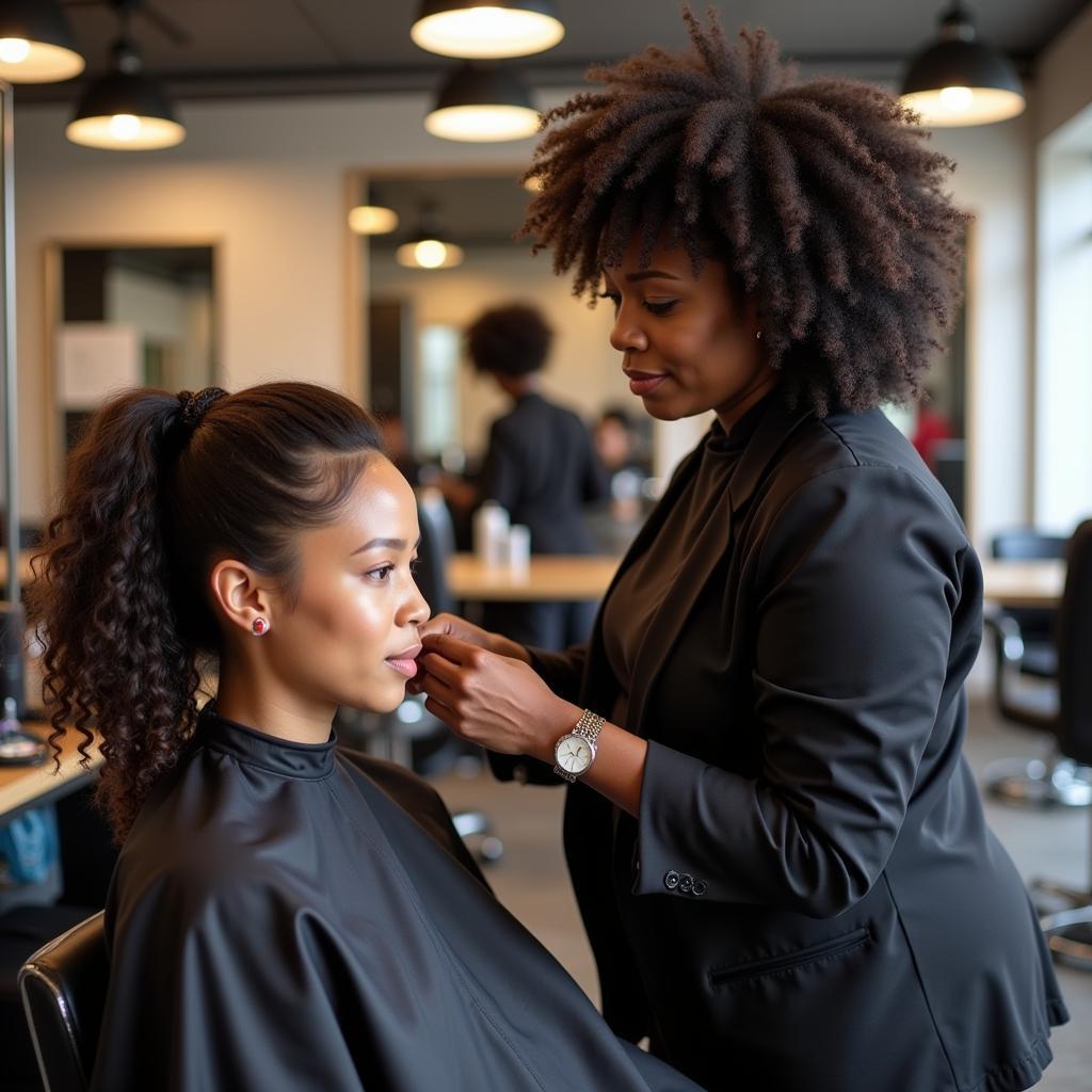 Successful African American Cosmetologist at Work