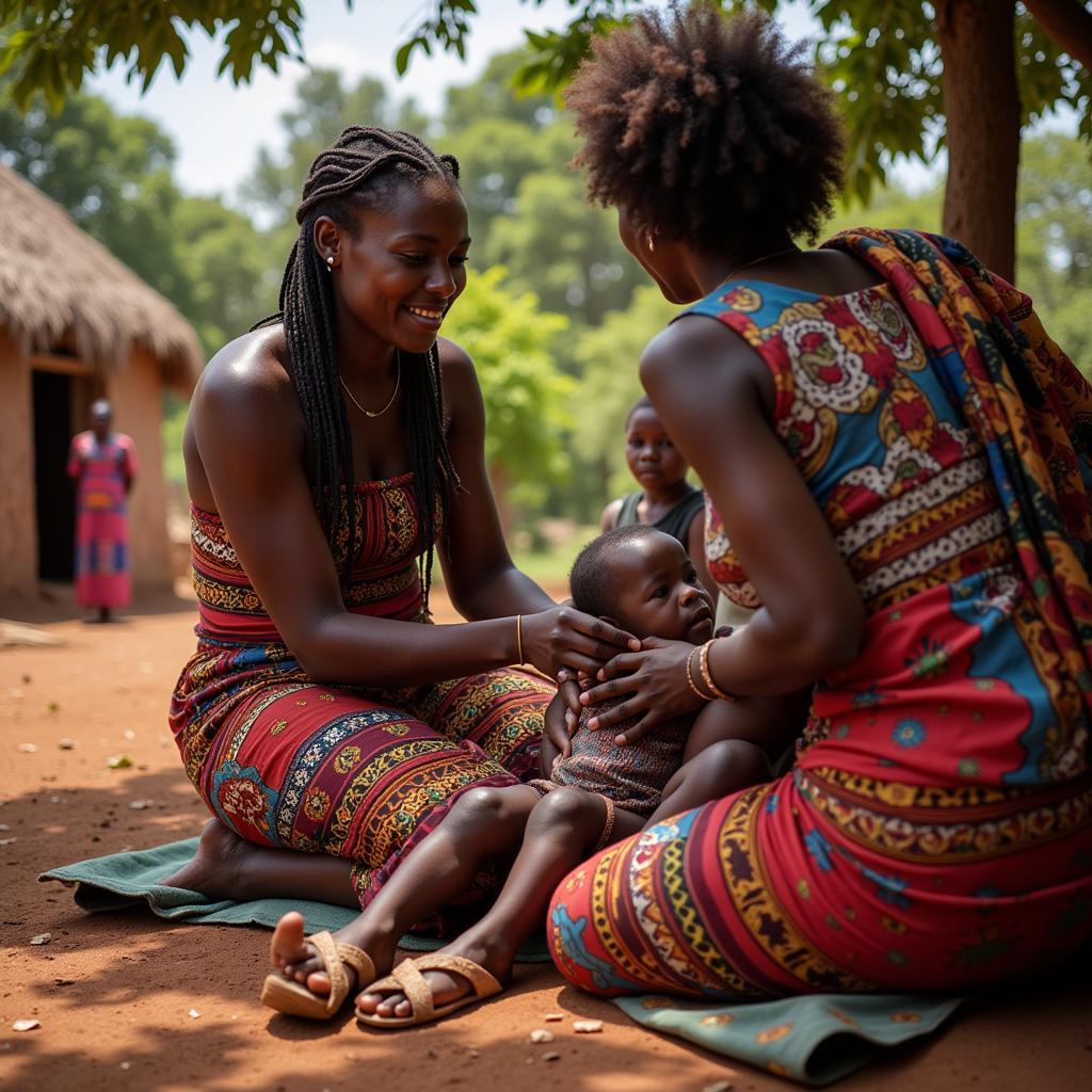 Traditional African Birth Attendant Assisting with a Delivery