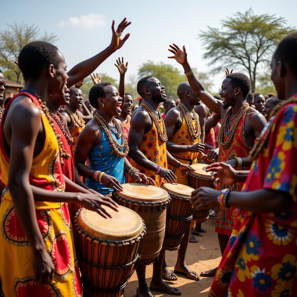 Traditional African Ceremony with Drumming and Dancing