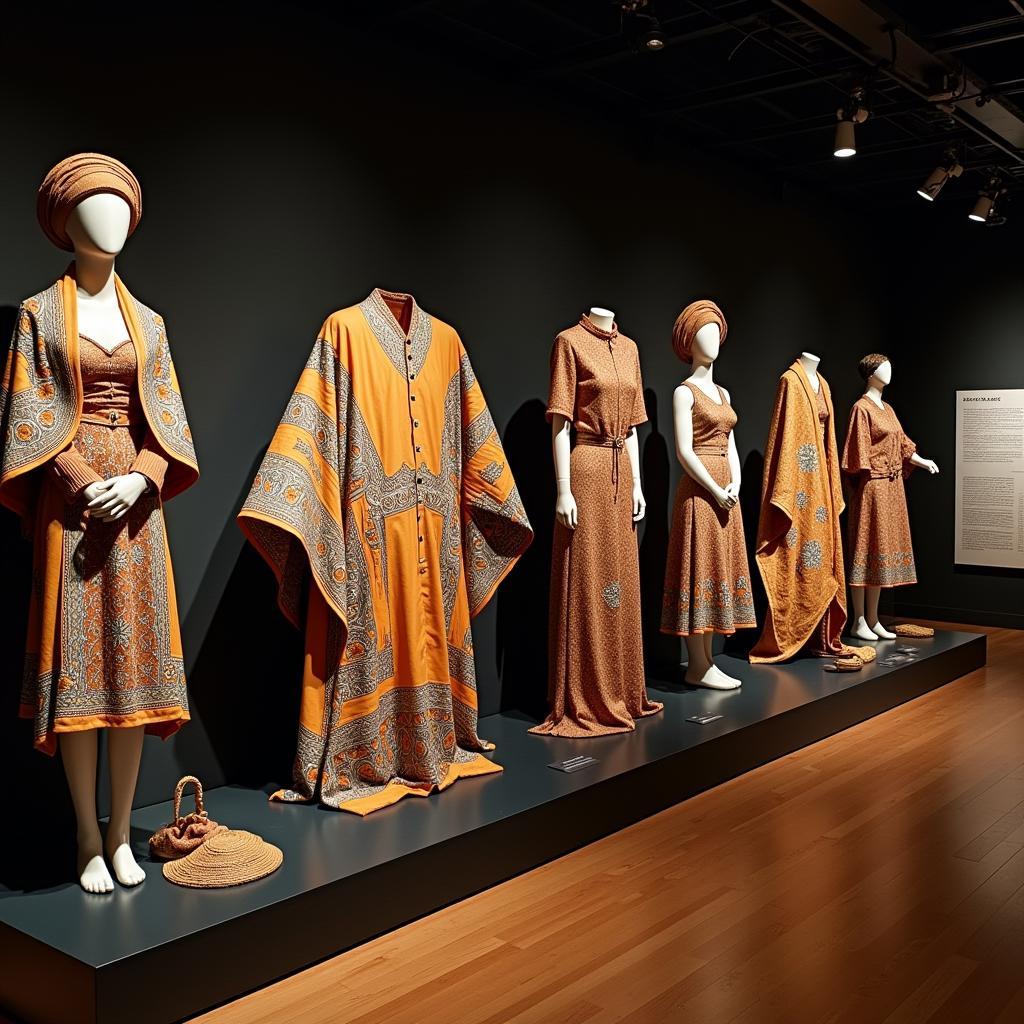 Display of Traditional African Clothing and Accessories in a Museum