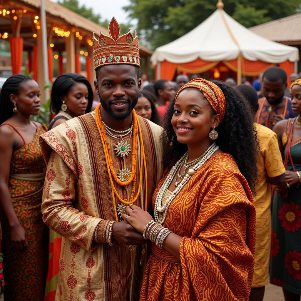 Traditional African wedding ceremony with bride and groom