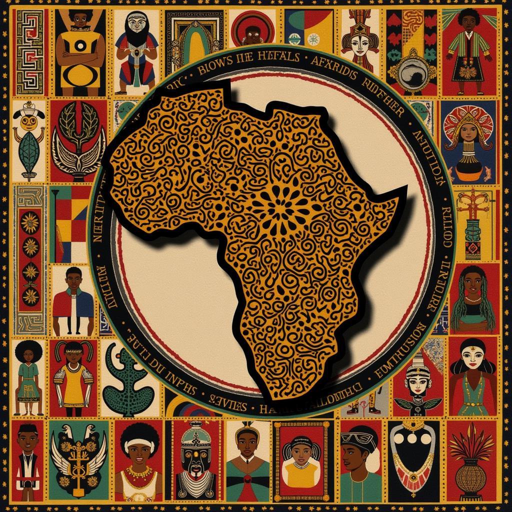 A collage showcasing various African cultural symbols and patterns, representing the diverse heritage associated with African names.