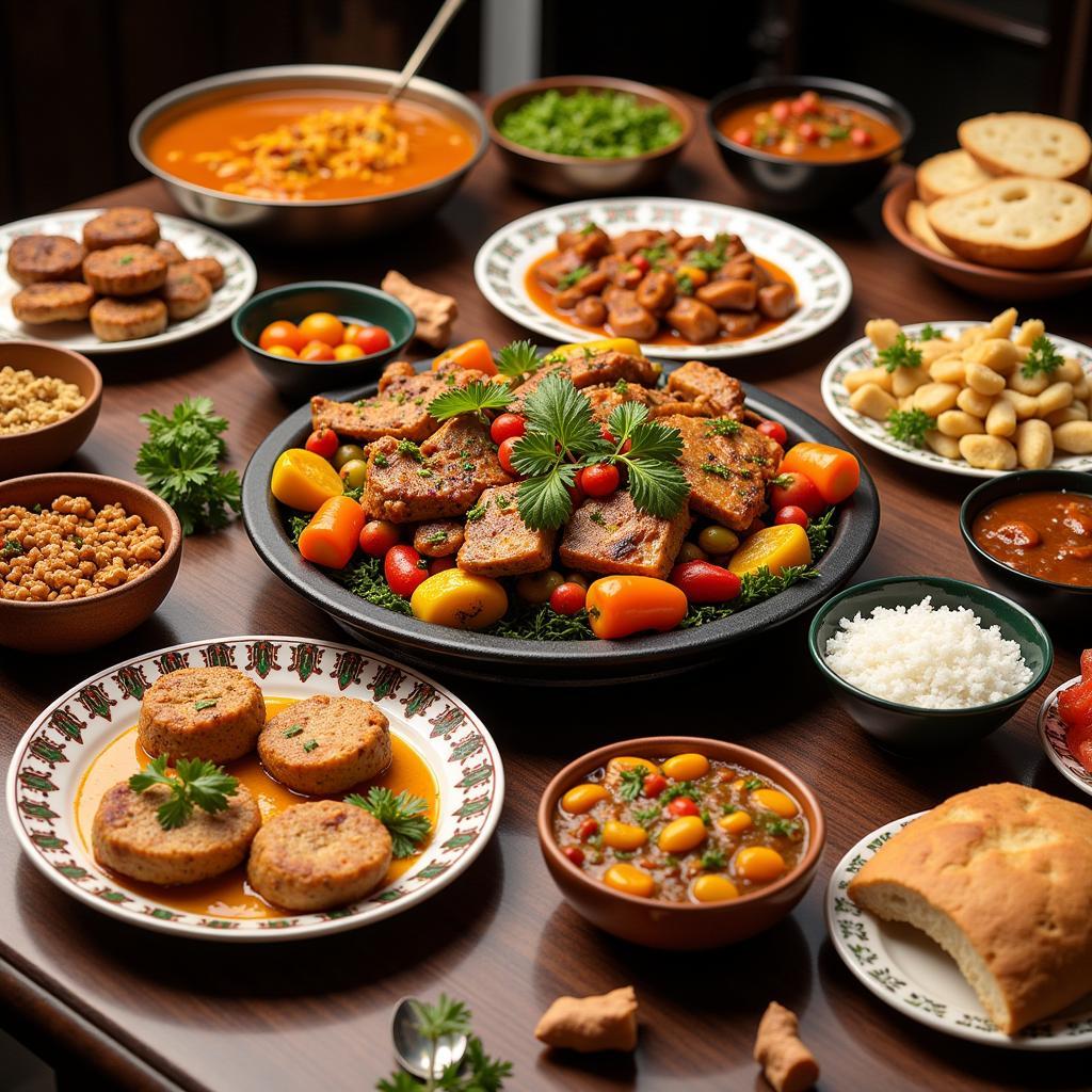 A spread of diverse dishes cooked on an African hot plate