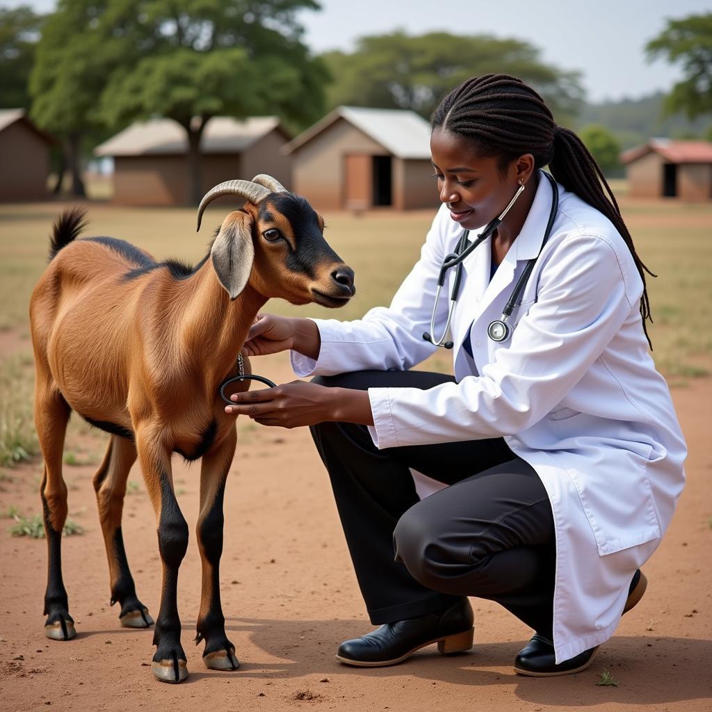 Veterinarian Examining a Goat in Africa