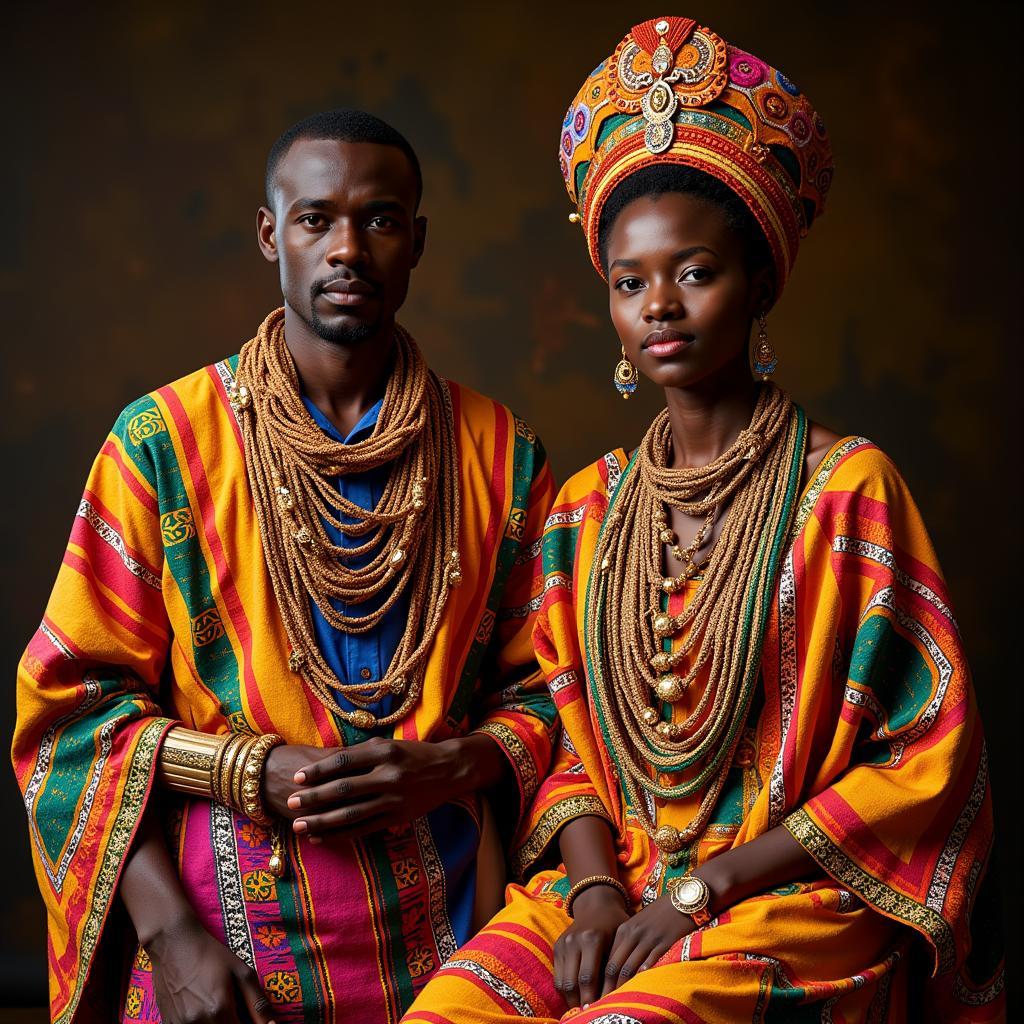 Ghanaian Royalty in Vibrant Kente Cloth