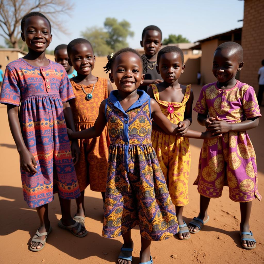 West African Children in Brightly Printed Fabrics