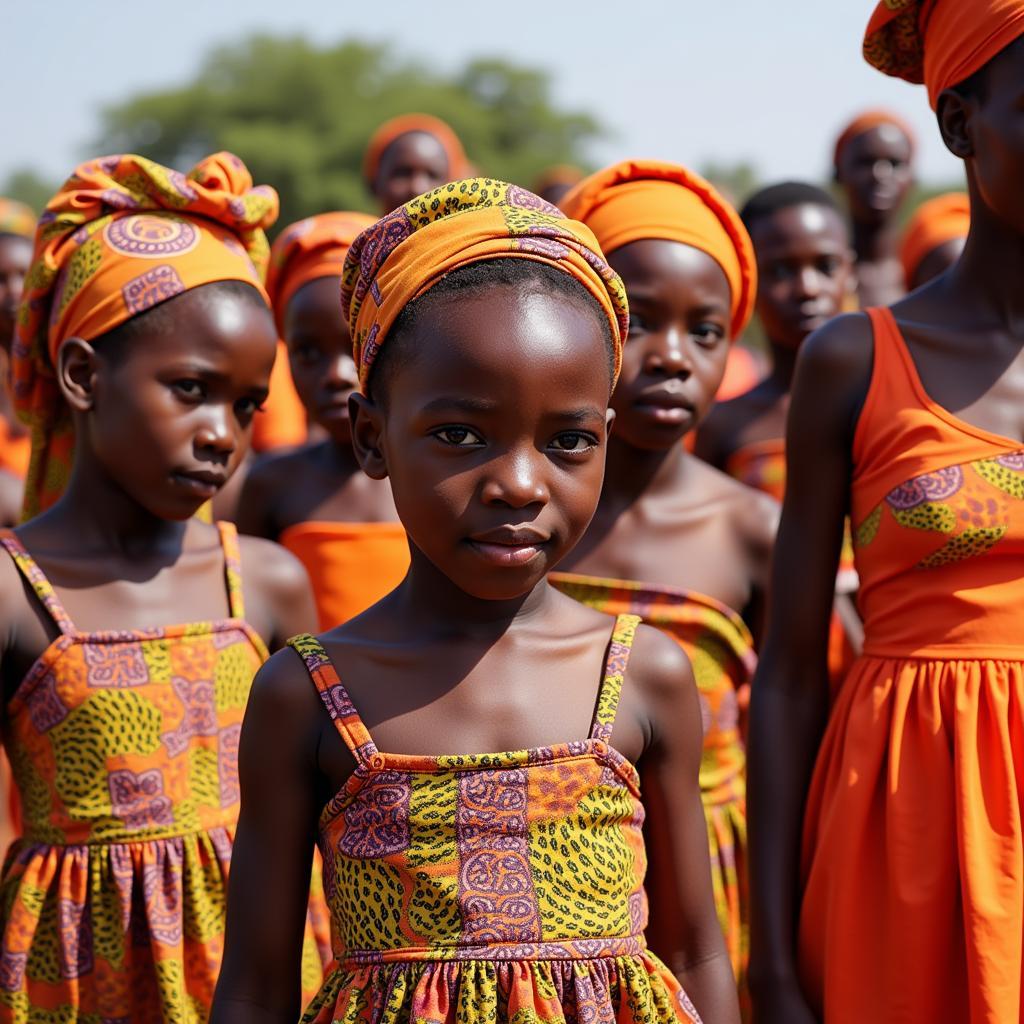 West African Girls in Colorful Traditional Dresses