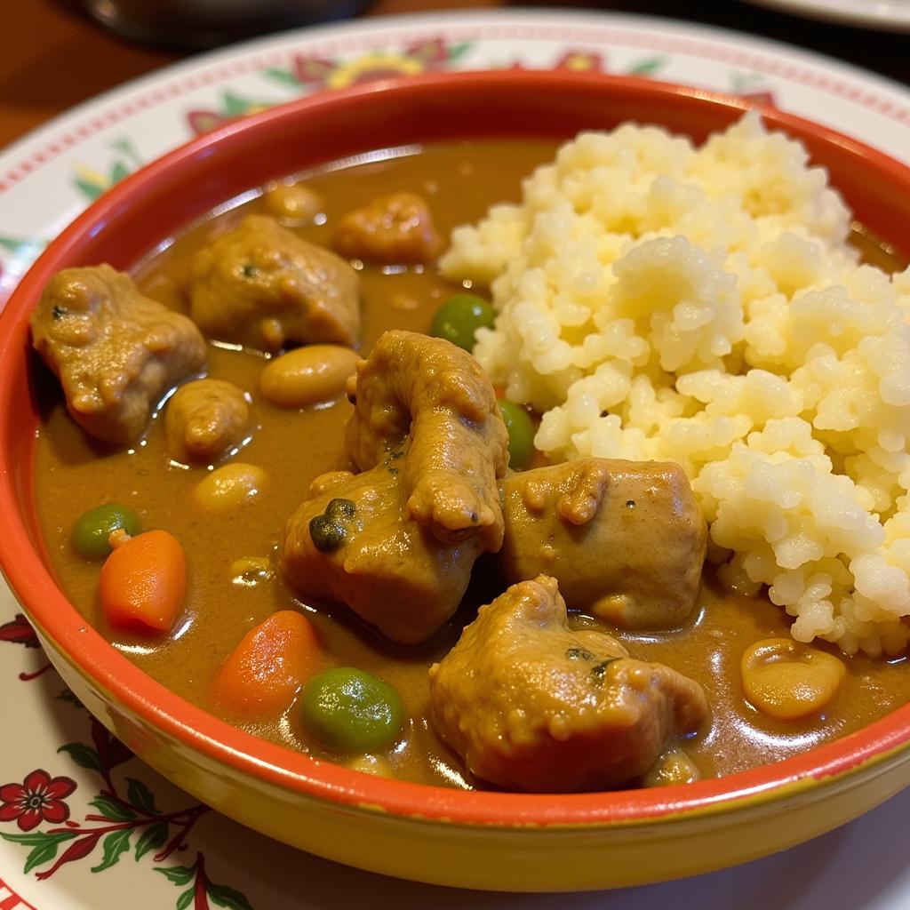 West African groundnut stew with chicken and fufu