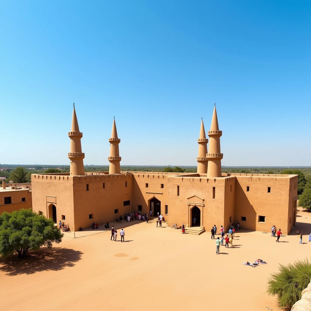 West African Mud-Brick Mosque with Minarets