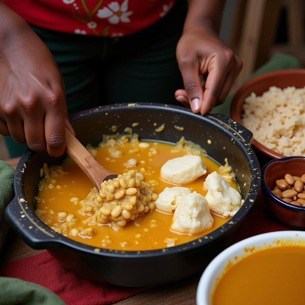 West African Peanut Soup and Fufu Preparation