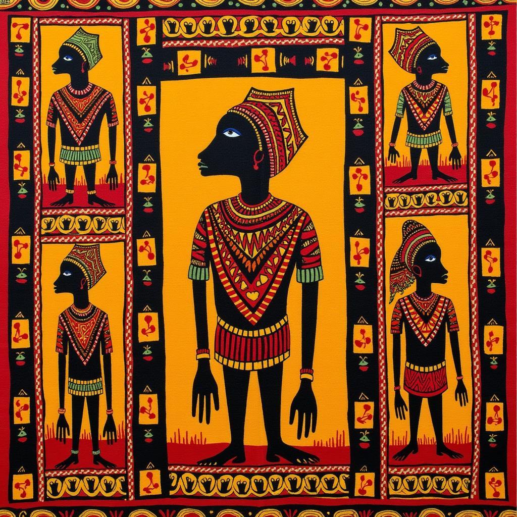 West African Textile Print Depicting Ancestral Spirits