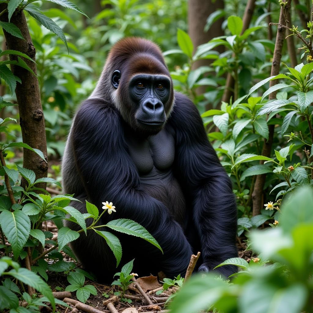 Western Lowland Gorilla in Dense Forest Habitat