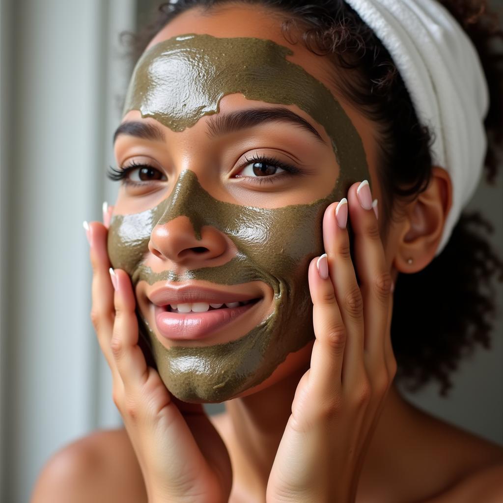 Woman Using African Black Soap and Shea Butter Scrub